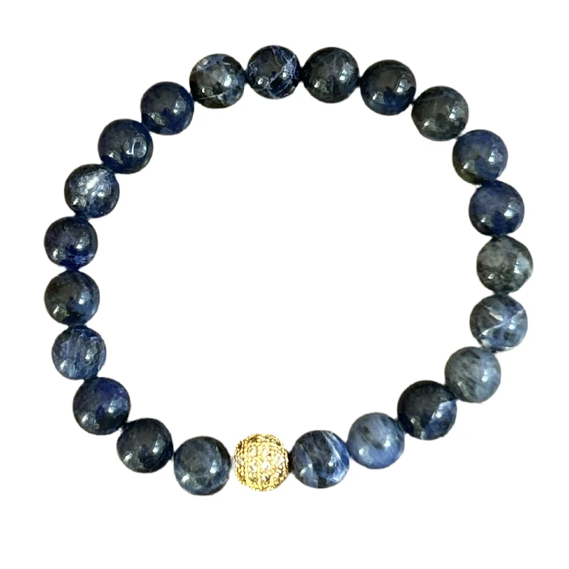 women’s diamond bangles-Gold Pave Dark Sodalite 8mm