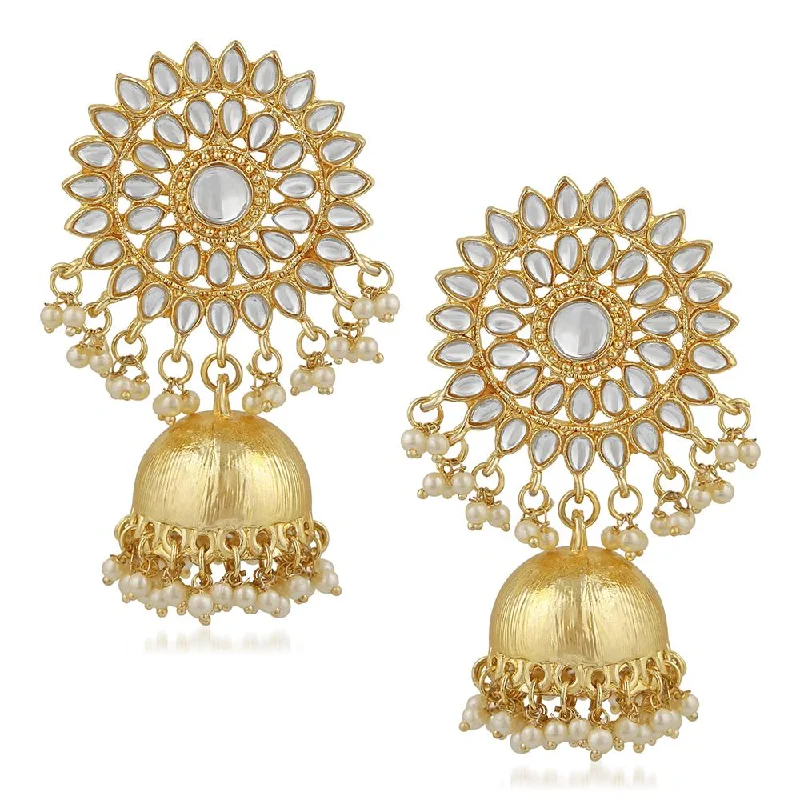 women’s onyx earrings-Mahi Traditional Gold Plated Floral Kundan Jhumki Earring For Women VECJ100199