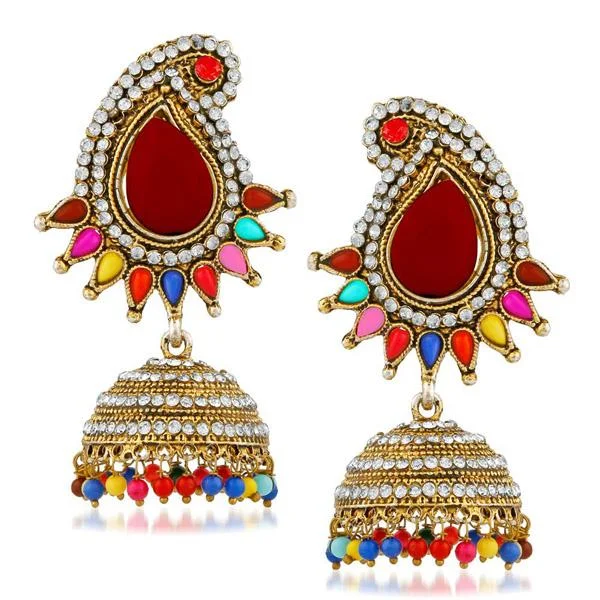 women’s gold dangling earrings-Kriaa Multi Pota And Austrian Stone Jhumki Earrings - 1311507E