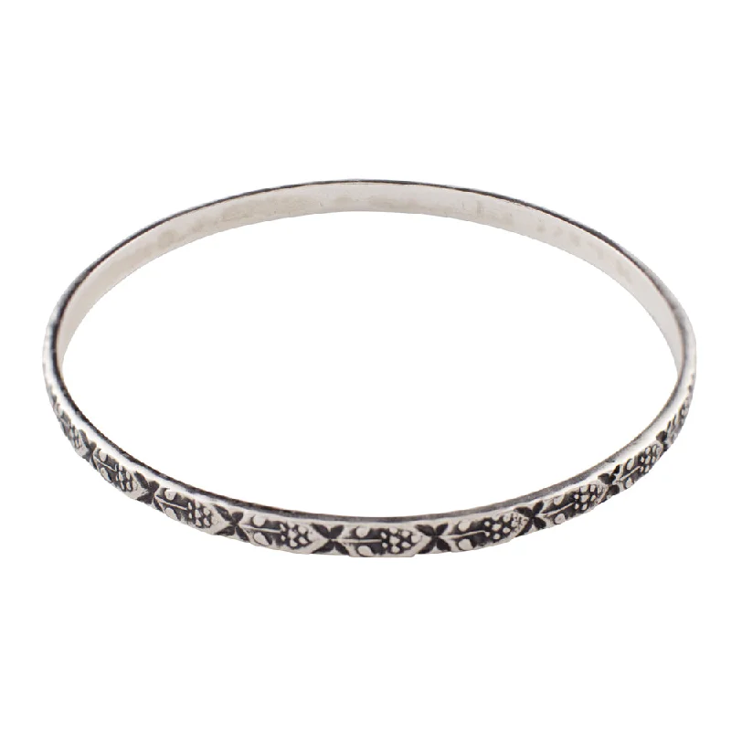 women’s elegant bracelets-Tooled Sterling Bangle - Flower X Pattern