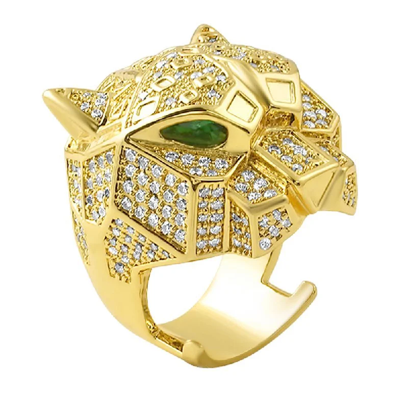 women’s three-stone rings-3D Tiger Micro Pave Gold Bling Bling Ring