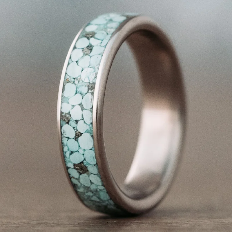 women’s affordable engagement rings-(In-Stock) Custom Titanium Wedding Band with Turquoise - Size 10.75 | 6mm