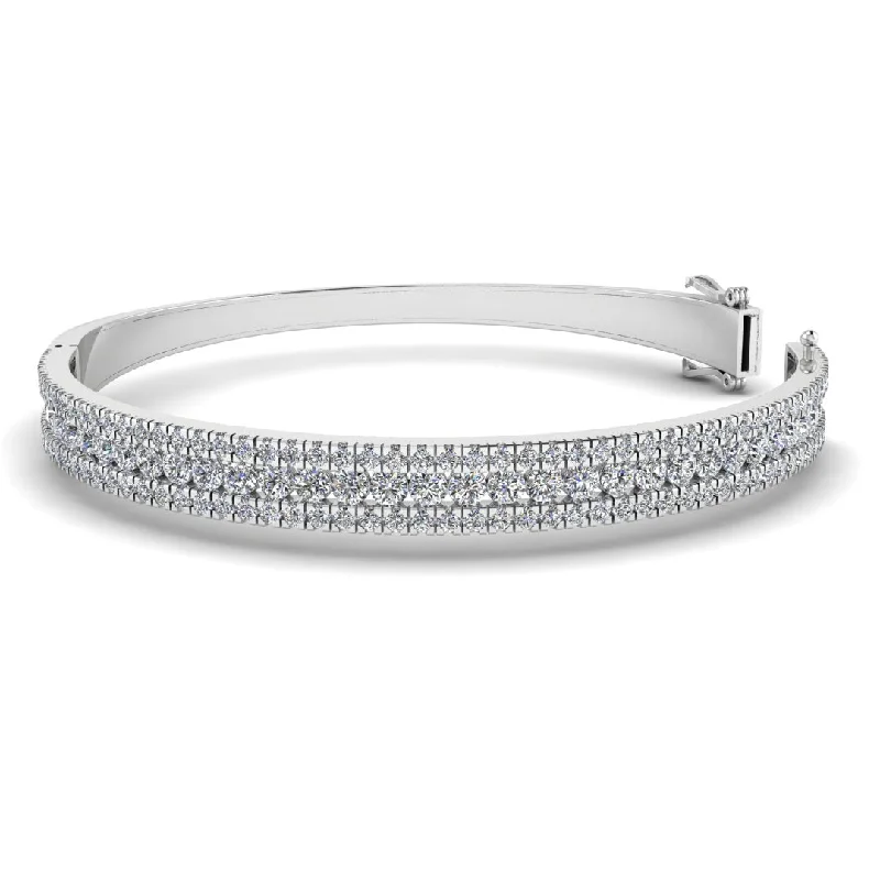 women’s simple bangles-Round Brilliant 4.05 Carat Diamond 3 Rows Bangle BAN1D