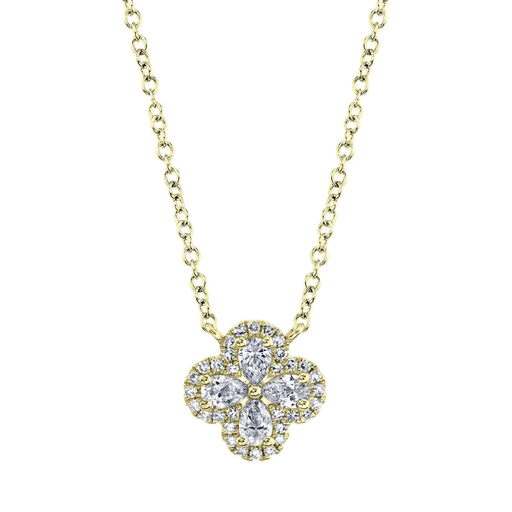 women’s birthstone chain necklaces-14K Yellow Diamond Clover Necklace