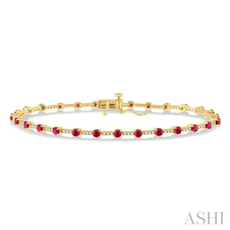 women’s woven bracelets-1/2 Ctw Round Cut Diamond & 2.5MM Ruby Precious Bracelet in 10K Yellow Gold