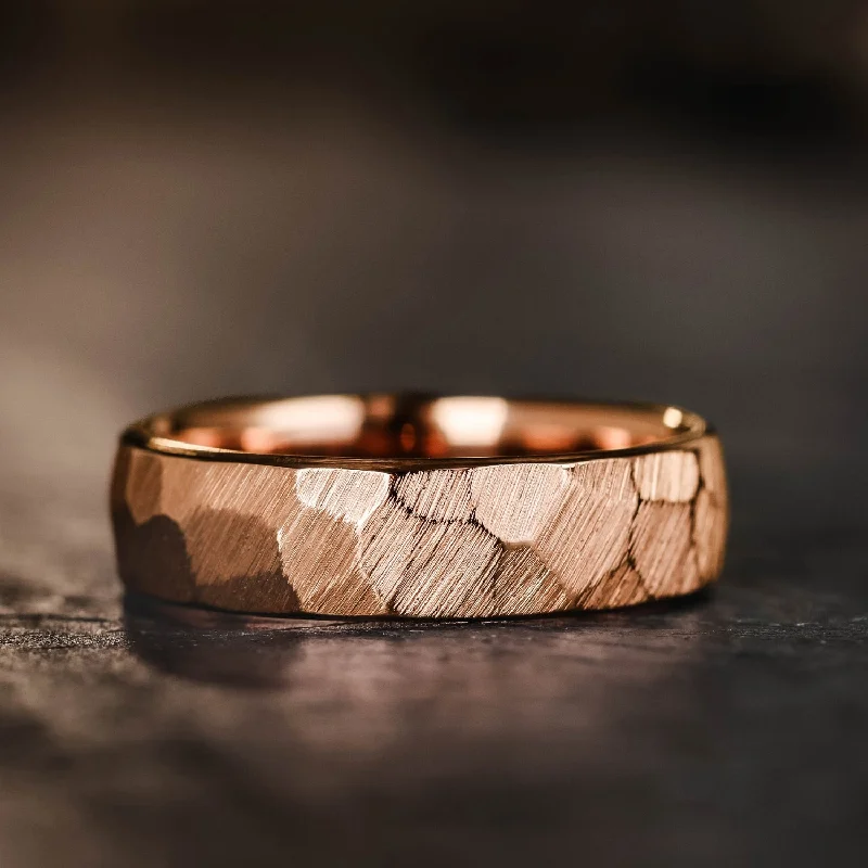 women’s rose gold engagement rings-The Apollo | 6mm Men's Hammered Rose Gold Wedding Band