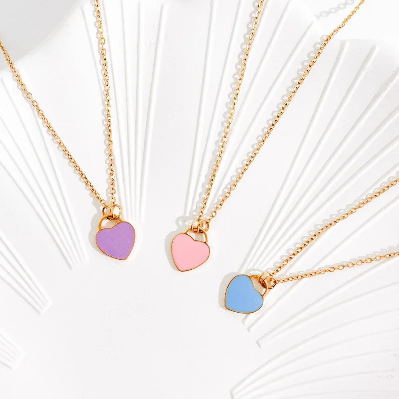 women’s colorful gemstone necklaces-Enamel Heart Necklaces in Gold (Not A Set)