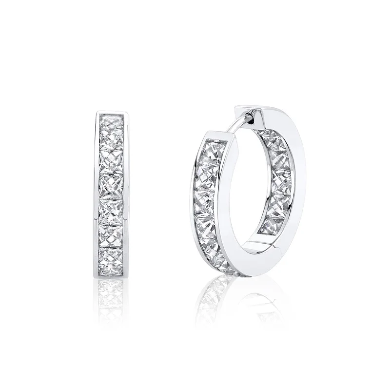 women’s small earrings-Square French-cut Diamond Hoop Earrings