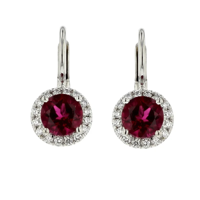 women’s diamond stud earrings-Rubellite and Diamond Halo Drop Earrings