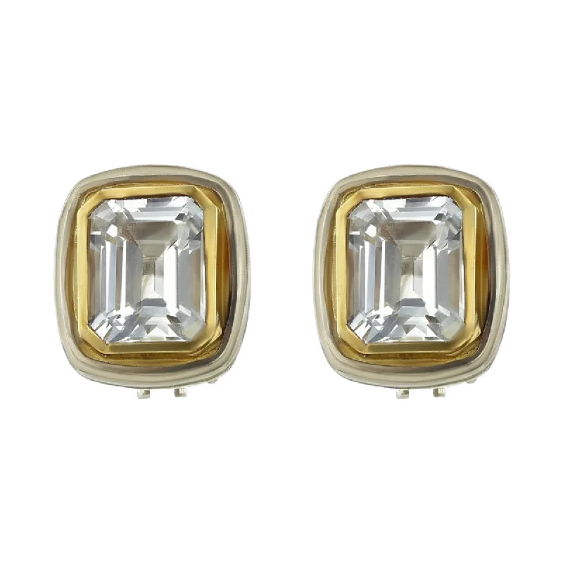 women’s bohemian earrings-Slane Emerald-Cut White Topaz Silver and Gold Earrings