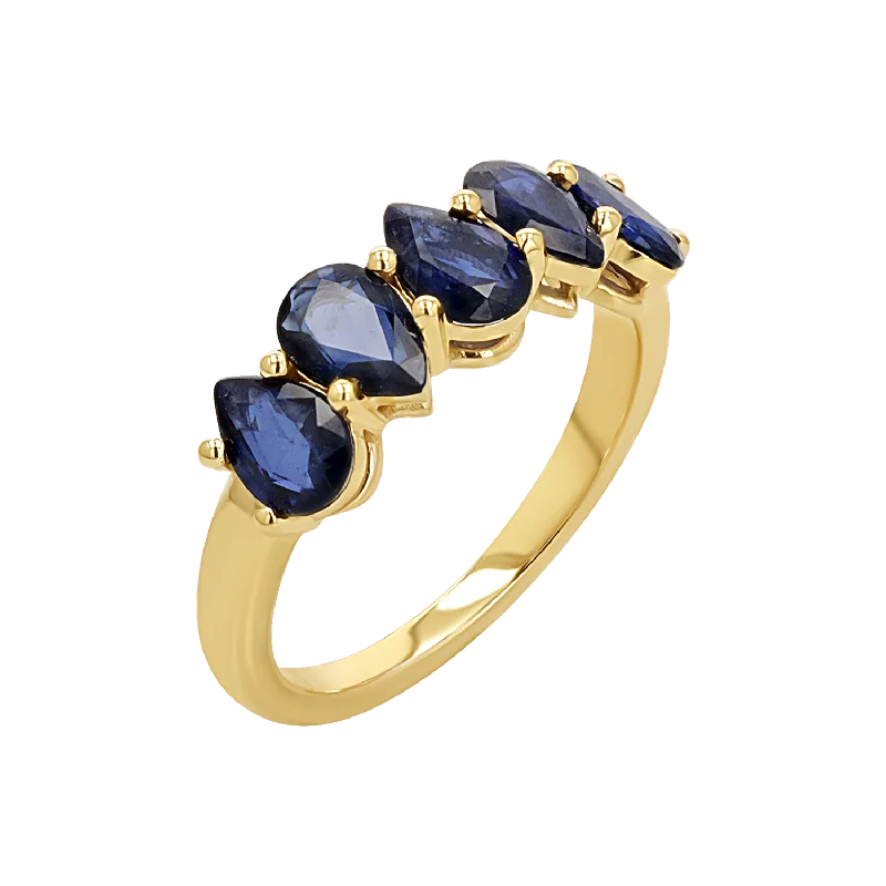 women’s stackable rings-Pear Shape Blue Sapphire Half Eternity Ring