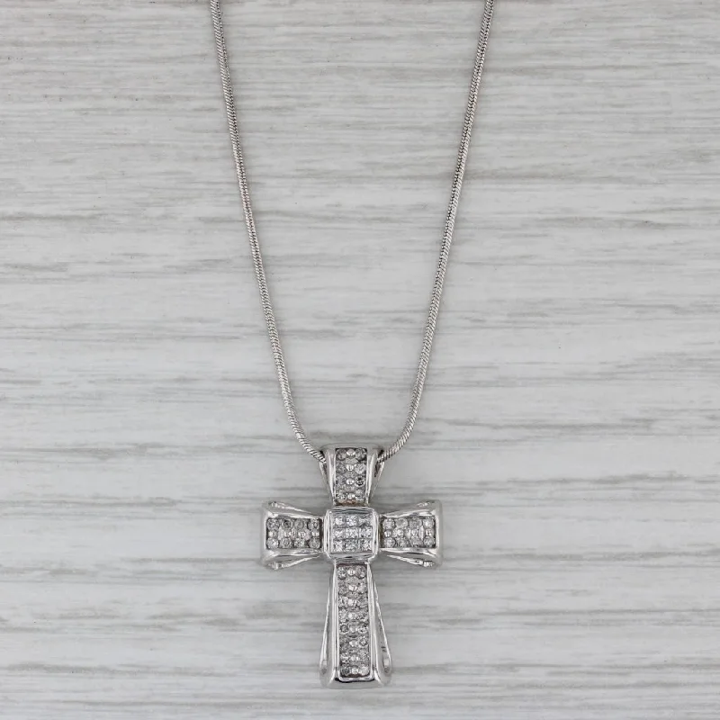 women’s choker chain necklaces-0.50ctw Diamond Cross Pendant Necklace 14k White Gold 17" Snake Chain