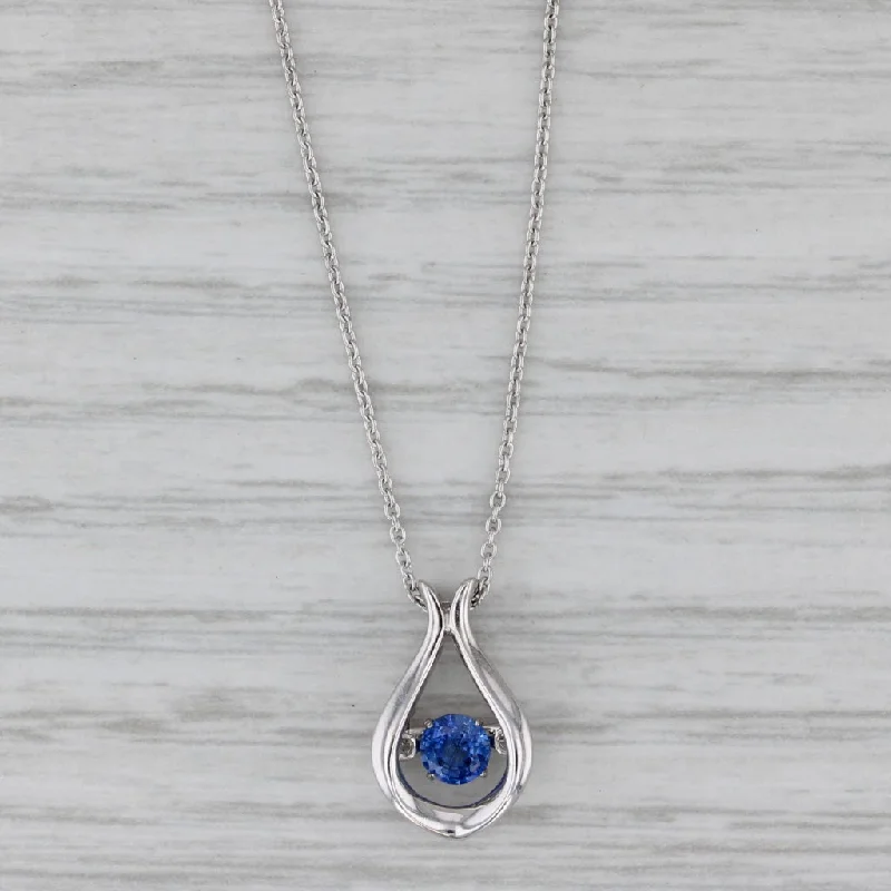 women’s men’s style necklaces-0.40ct Round Blue Sapphire Teardrop Pendant Necklace 14k Gold 18" Cable Chain