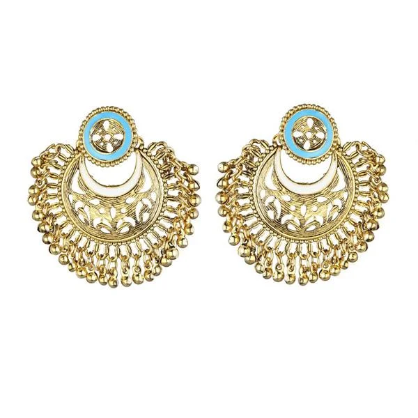 women’s twist earrings-Kriaa Blue Meenakari Gold Plated Afghani Earrings - 1311905D