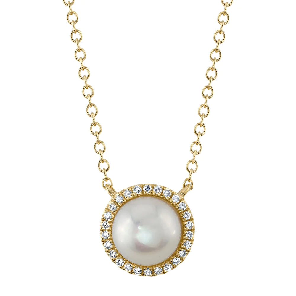 women’s oval pendant necklaces-14K Yellow Gold Diamond and Cultured Pearl Necklace