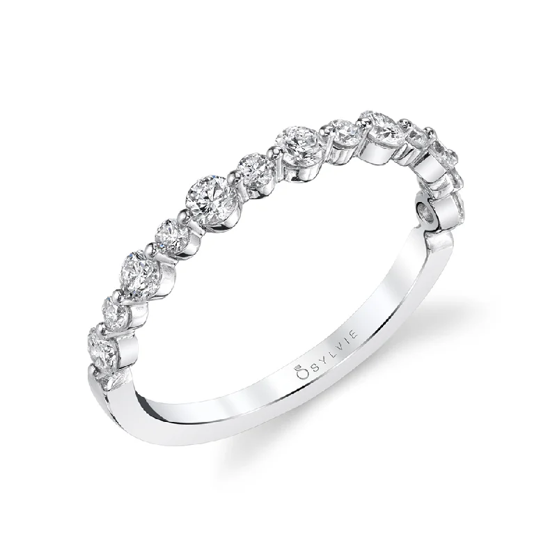 women’s intricate design engagement rings-14K White Gold 0.51ctw Round Diamond Bubble Wedding Band