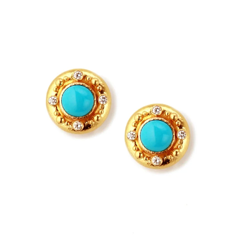 women’s rainbow earrings-Sleeping Beauty Turquoise and Diamond Earrings