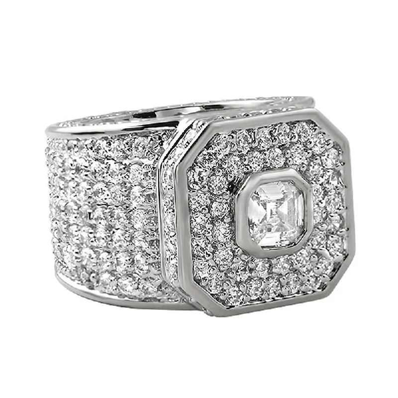 women’s sapphire diamond rings-Asscher Cut Platinum Boss Hip Hop Ring