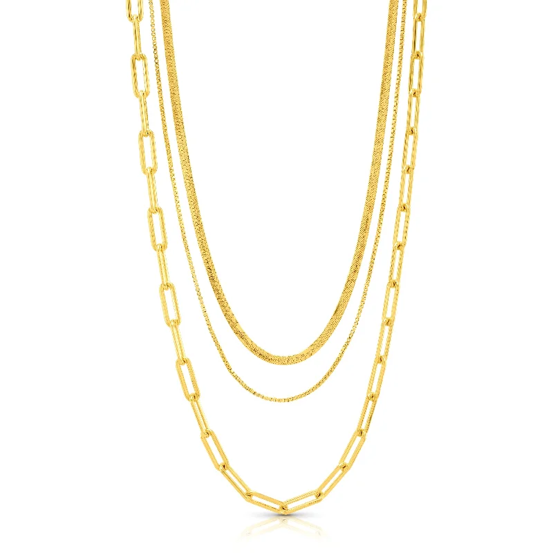 women’s initial pendant necklaces-LAYERED LUXE 3 LAYER NECKLACE, GOLD