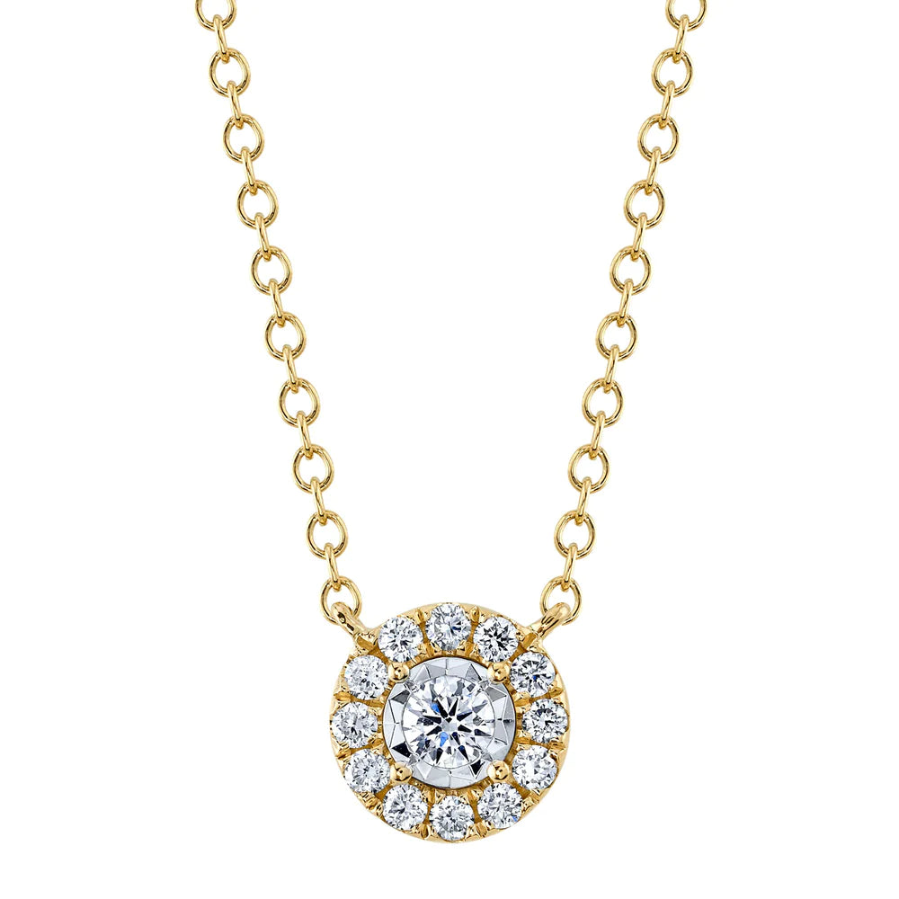 women’s colorful chain necklaces-14K Yellow Gold Diamond Halo Illusion Necklace