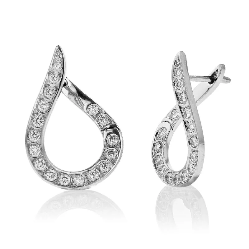 women’s earrings-Scallop Artisan Dew Drop Shaped Diamond Earrings