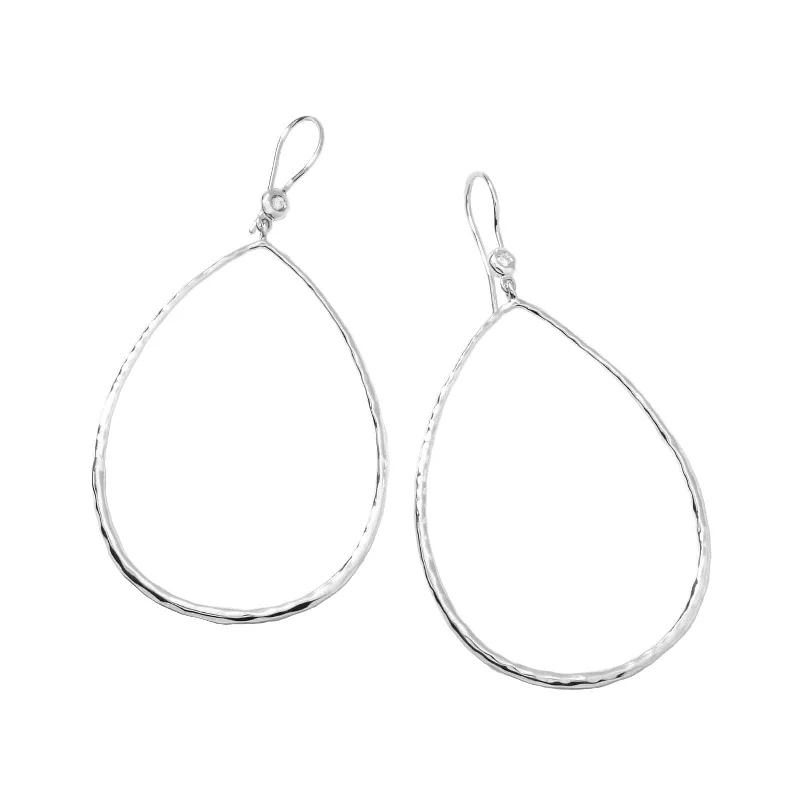 women’s antique earrings-Hammered Open Teardrop Earrings with Diamond Accents