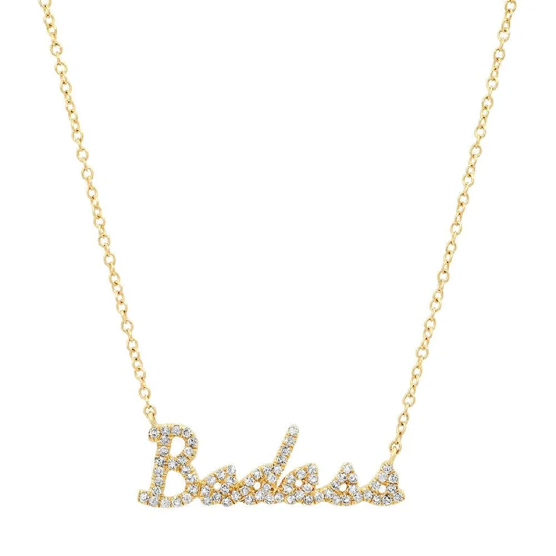 women’s men’s style necklaces-BADASS CURSIVE DIAMOND NECKLACE, GOLD