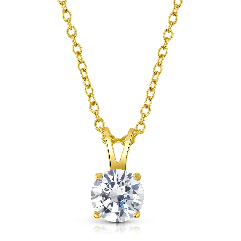 women’s dainty necklaces-ROUND SOLITAIRE NECKLACE, GOLD