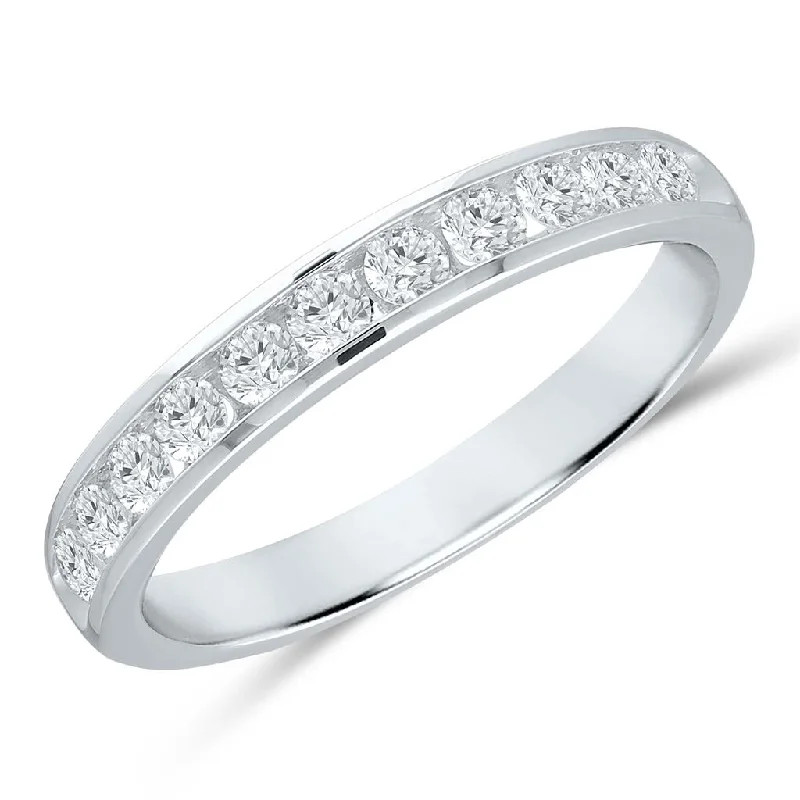 women’s side stone engagement rings-14K White Gold 0.50ctw Round Diamond Eleven Stone Wedding Band