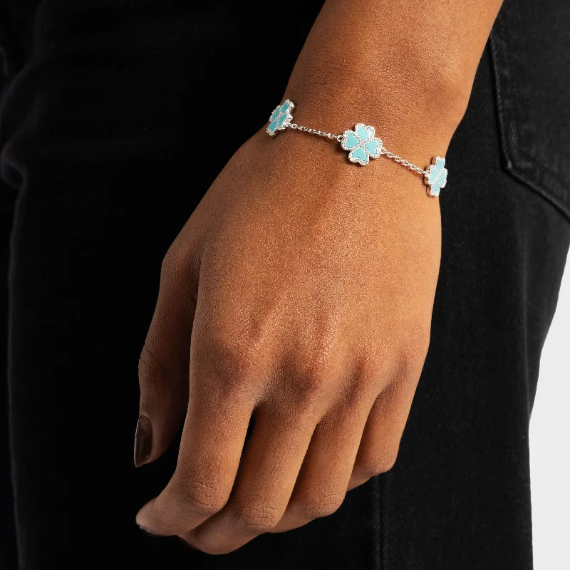 women’s gold bangles-Iced Turquoise Clover Bracelet