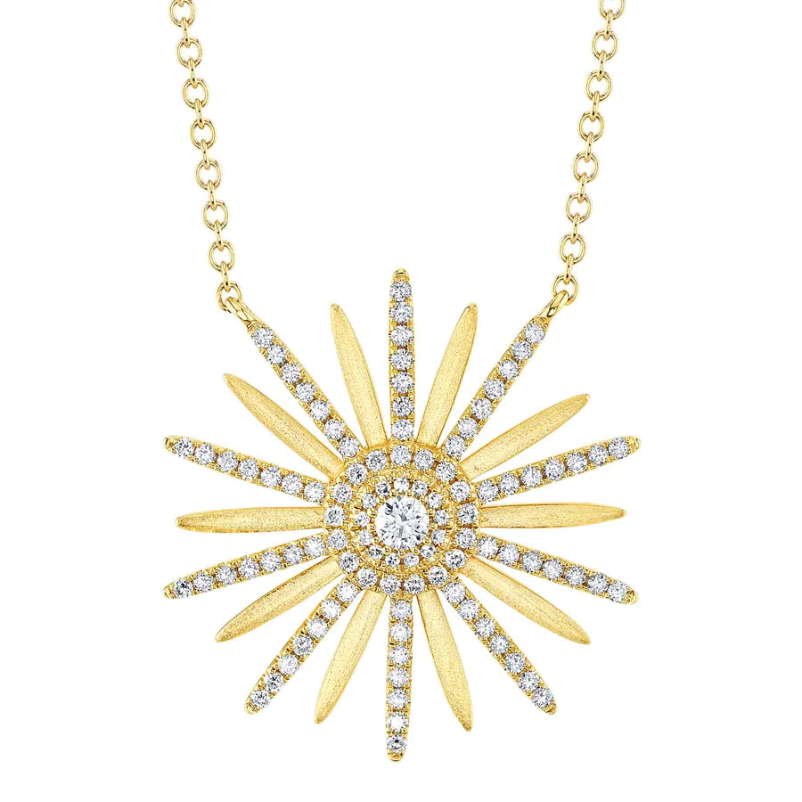 women’s diamond necklaces for brides-14K Yellow Gold Diamond Flower Necklace