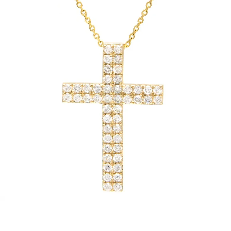 women’s chunky statement necklaces-14K Yellow Gold Diamond Double Row Cross Necklace