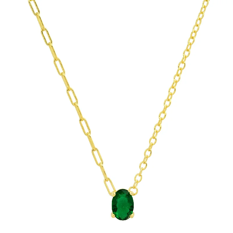 women’s elegant necklaces-GREEN SOLITAIRE OVAL NECKLACE, GOLD