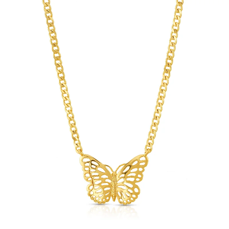 women’s necklaces-GOLD 80'S BUTTERFLY NECKLACE