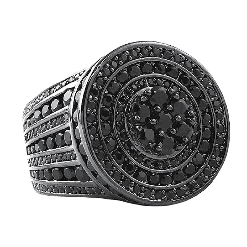 women’s engraved rings-Jumbo Cluster CZ Bling Bling Ice Black Ring