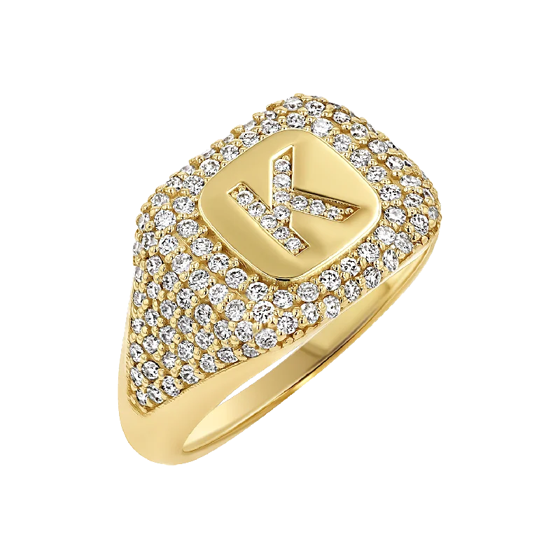 women’s thin band rings-Diamond Pave Initial Signet Ring