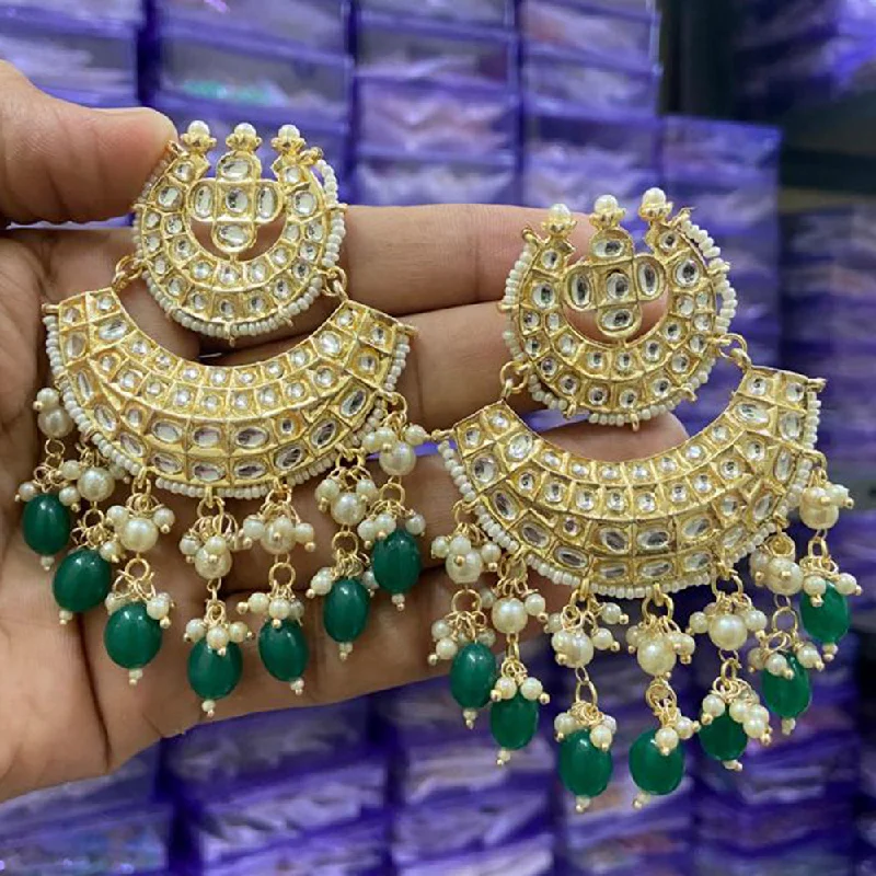 women’s geometric earrings-India Art Gold Plated Designer Kundan Pearl & Beads Earrings