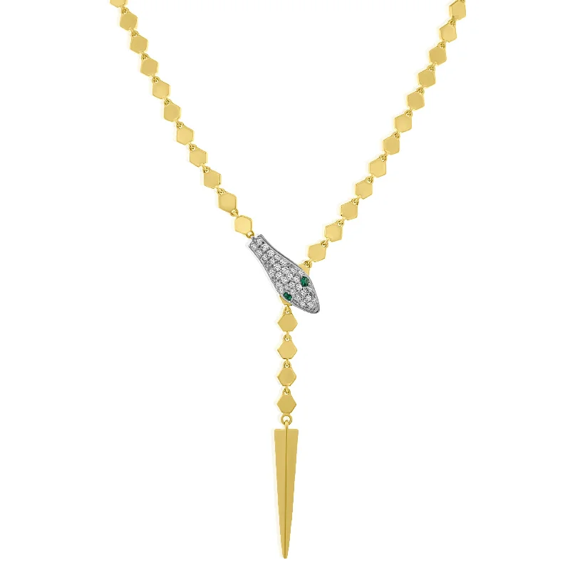 women’s luxury necklaces-14K YELLOW DIAMOND & EMERALD SNAKE LARIAT NECKLACE