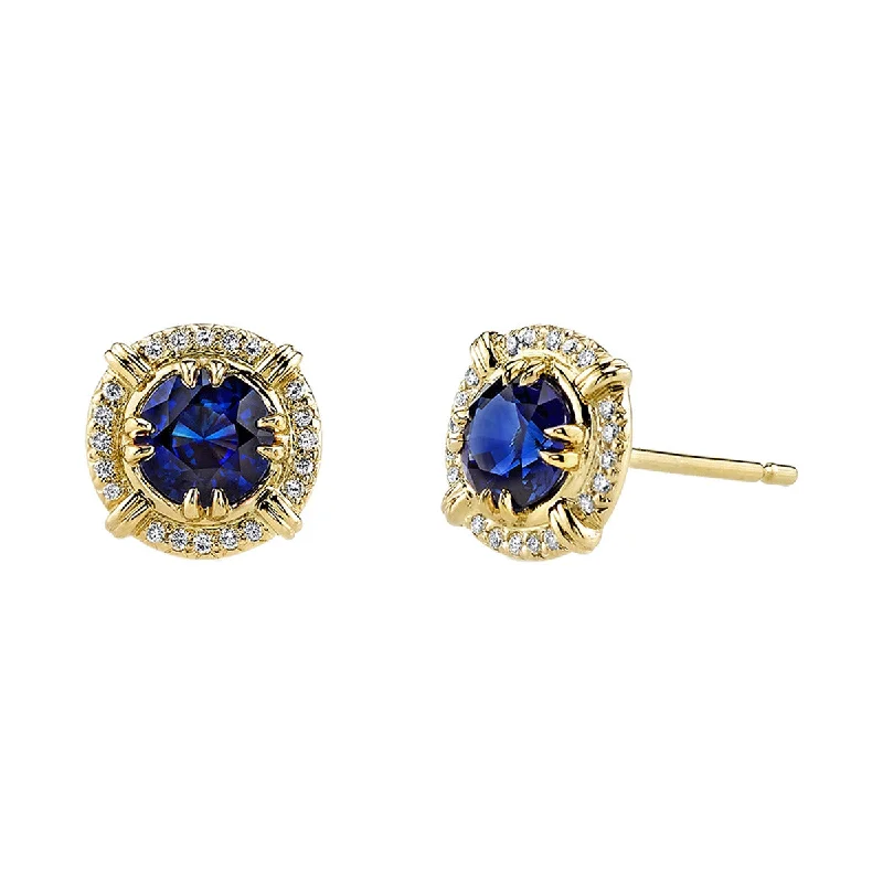 women’s silver earrings-Sapphire and Diamond Stud Earrings