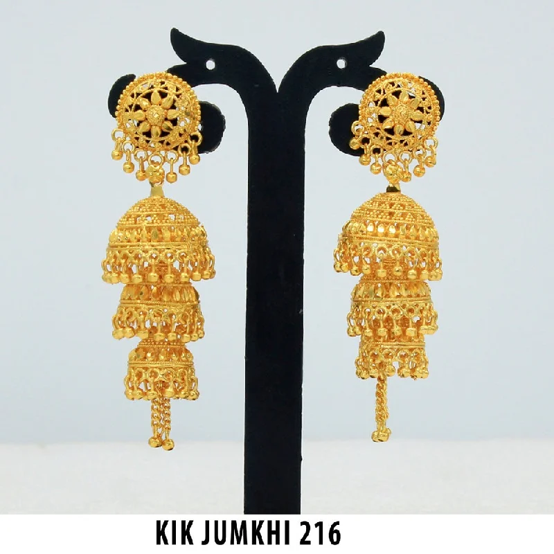 women’s dangle earrings-Mahavir Forming Gold Plated Jhumki Earrings  - KIK Jumkhi  216