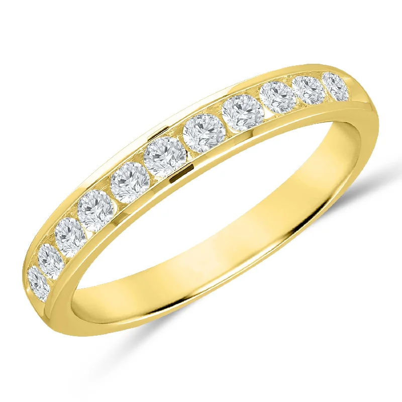 women’s luxury engagement rings-14K Yellow Gold 0.50ctw Round Diamond Eleven Stone Wedding Band