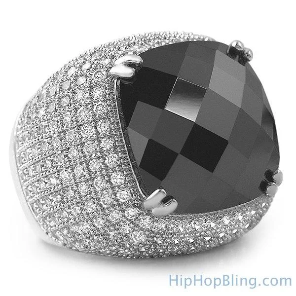 women’s cocktail rings-Black Rose Cut CZ Rhodium Bling Bling Ring