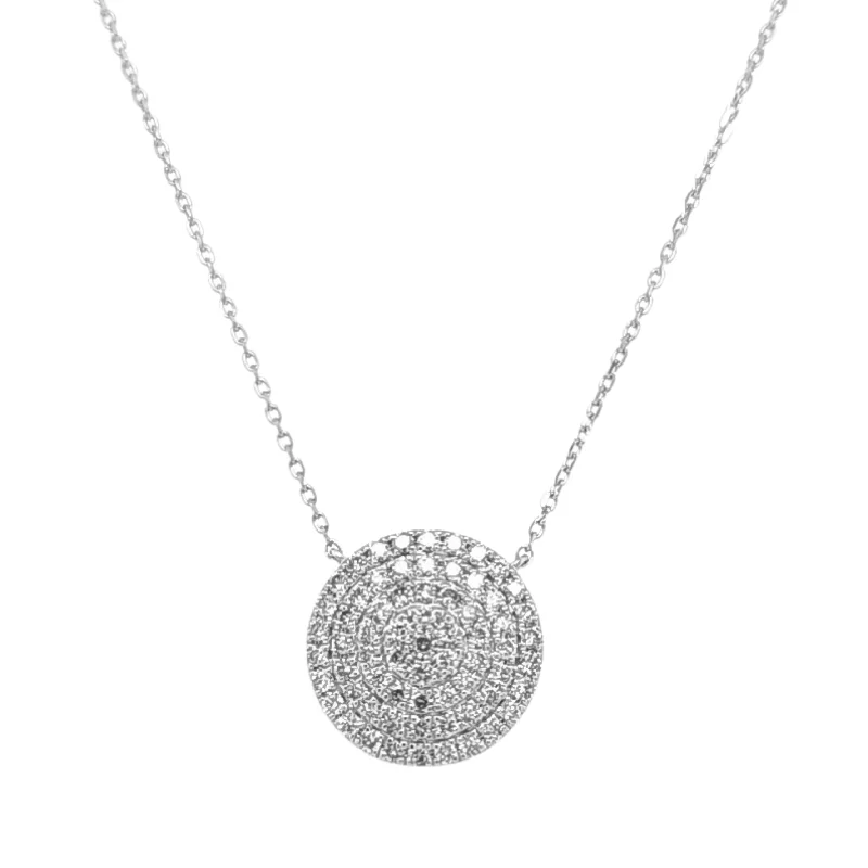 women’s birthstone pendant necklaces-14kw Gold Pavé Diamond Disc Necklace