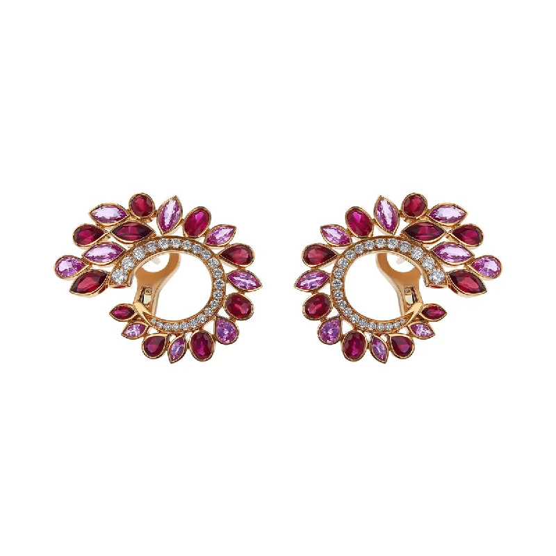 women’s infinity earrings-Ruby, Sapphire and Diamond De La Vie Hoop Earrings