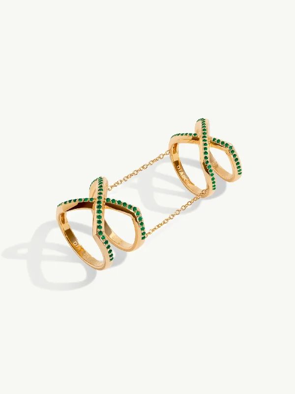 women’s ruby rings-Exquis Gemini Pavé Tsavorite Garnet Infinity Ring In 18K Yellow Gold