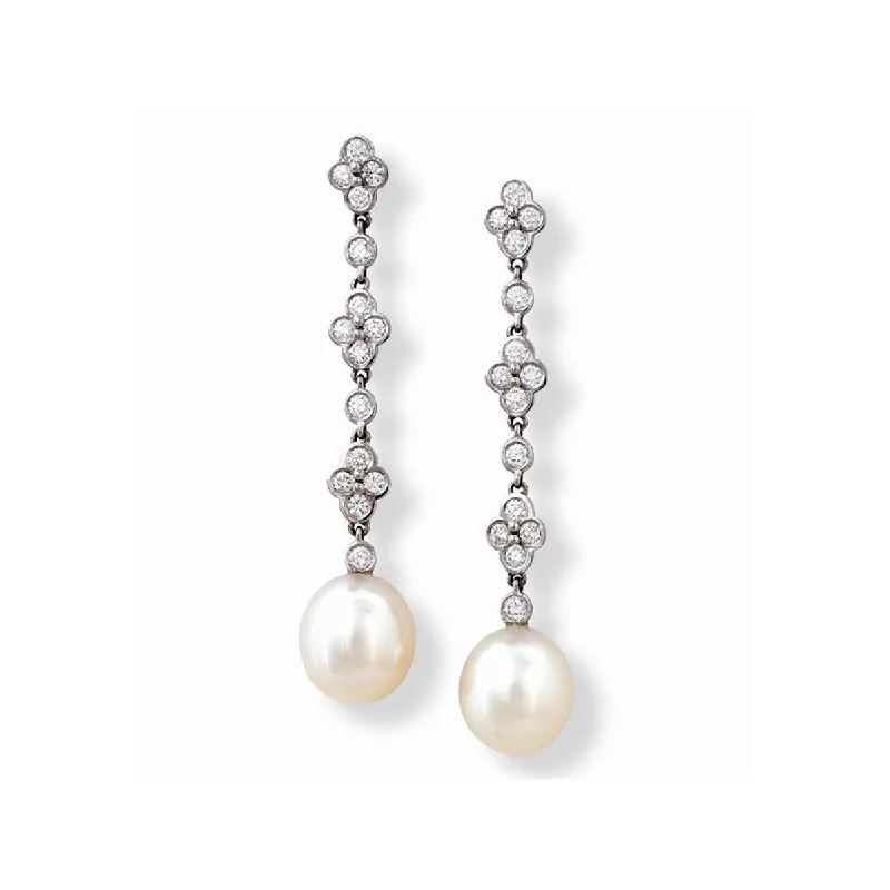 women’s silver earrings-South Sea Pearl and Diamond Drop Earrings