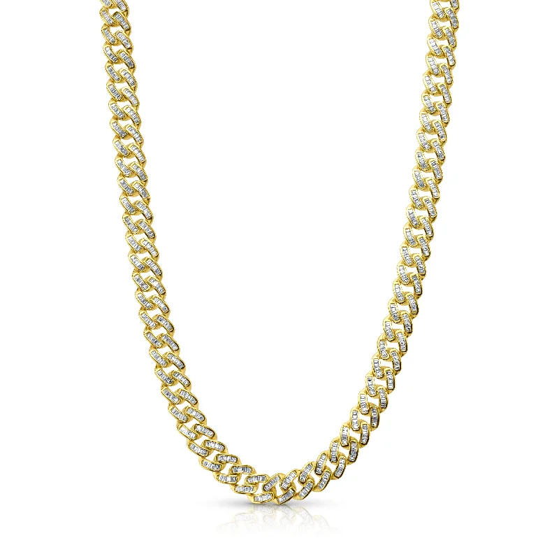 women’s diamond necklaces-CUBAN LINK BAGUETTE NECKLACE, GOLD