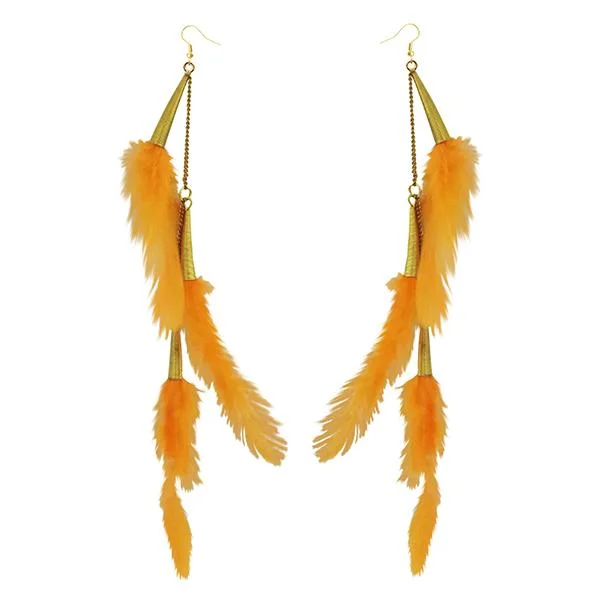 women’s gemstone hoop earrings-Jeweljunk Gold Plated Orange Feather Earrings - 1310972K