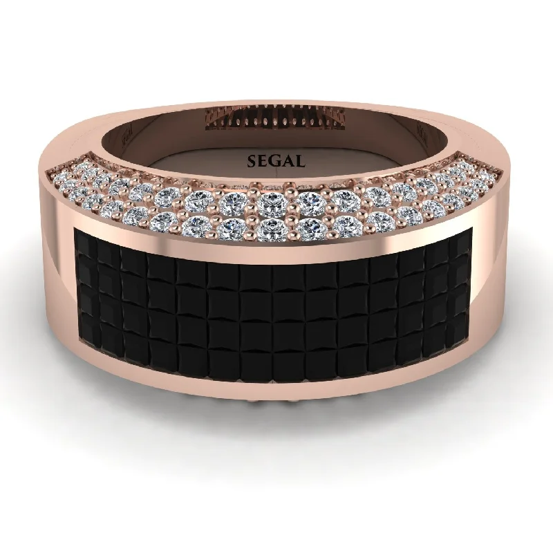 women’s matching engagement rings-Black Diamond Cluster Wide Fancy Wedding Band - Kyla No. 8