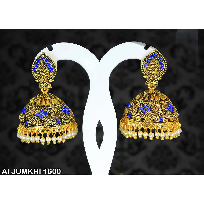 women’s luxury hoop earrings-Mahavir Gold Plated Blue Stone Jhumki Earrings -AI Jumkhi 1600